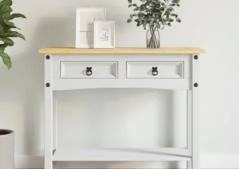 Masă consolă, alb, 90 x 34,5 x 73 cm, pin mexican, gama Corona - 1/5