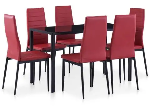Set mobilier de bucătărie, 7 piese, roșu vin - 1/5