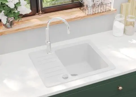 Chiuvetă de bucătărie din granit, alb, bazin unic - 1/5
