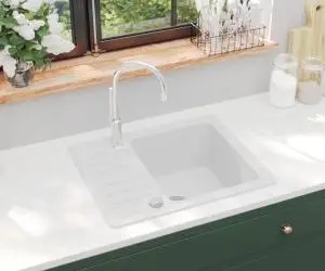 vidaXL Chiuvetă de bucătărie din granit, alb, bazin unic