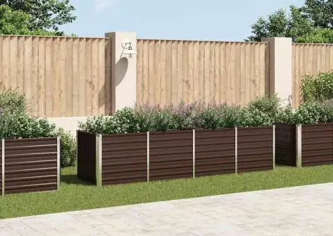 Strat înălțat de grădină, maro, 320x80x77 cm, oțel galvanizat - 1/5