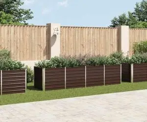 vidaXL Strat înălțat de grădină, maro, 320x80x77 cm, oțel galvanizat