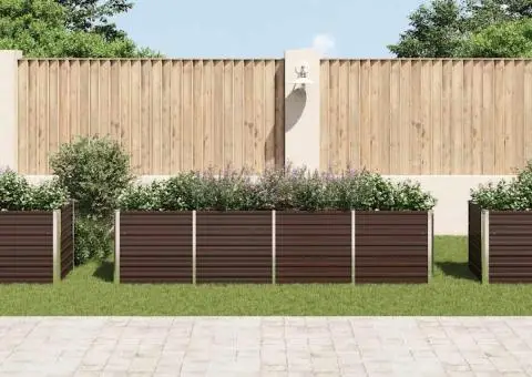 Strat înălțat de grădină, maro, 320x80x77 cm, oțel galvanizat - 3/5