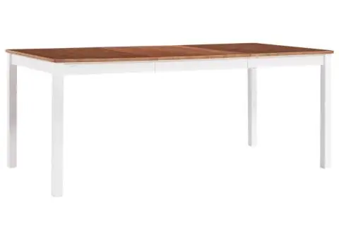 Masă de bucătărie, alb și maro, 180 x 90 x 73 cm, lemn de pin - 1/5