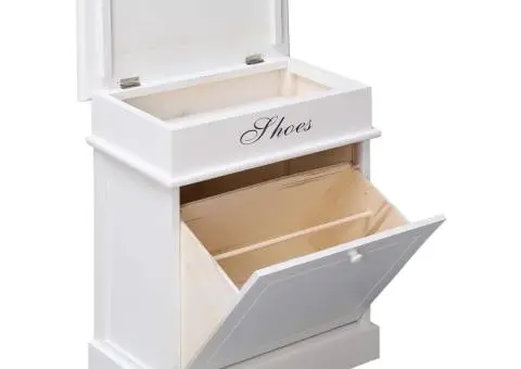 Pantofar, alb, 50 x 28 x 58 cm, lemn de paulownia - 4/5