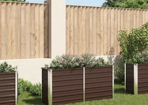 Strat înălțat de grădină, maro, 160x40x77 cm, oțel galvanizat - 1/5