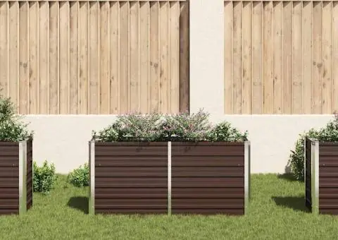 Strat înălțat de grădină, maro, 160x40x77 cm, oțel galvanizat - 3/5