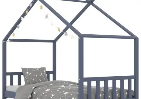 Cadru de pat pentru copii, gri, 90 x 200 cm, lemn masiv de pin - 2/5