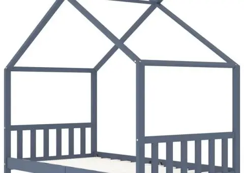 Cadru de pat pentru copii, gri, 90 x 200 cm, lemn masiv de pin - 3/5