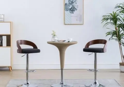 Scaune de bar 2 buc. gri închis, material textil & lemn curbat - 1/5