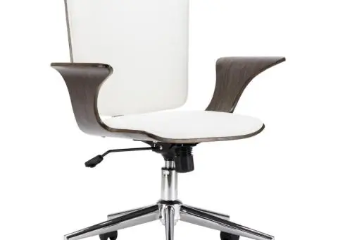 Scaun de birou rotativ, alb, piele ecologică și lemn curbat - 1/5