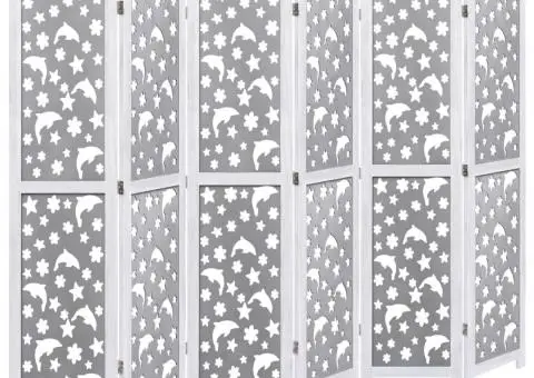 Paravan de cameră cu 6 panouri, gri, 210 x 165 cm, lemn masiv - 2/5