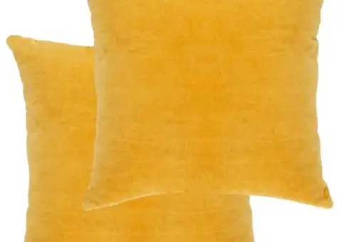 Perne decorative, 2 buc., galben, 45 x 45 cm, catifea bumbac - 1/5