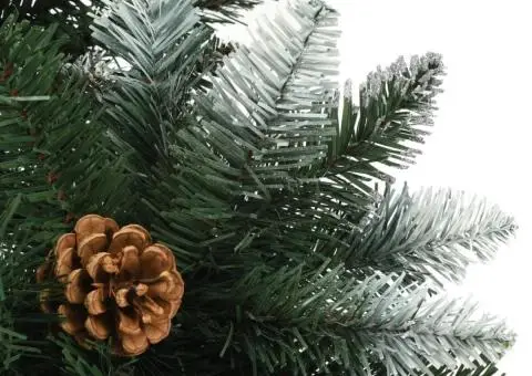 Brad de Crăciun artificial cu conuri pin și sclipici alb 150 cm - 4/5