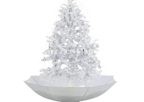 Brad de Crăciun cu ninsoare și bază umbrelă, alb, 140 cm - 2/5