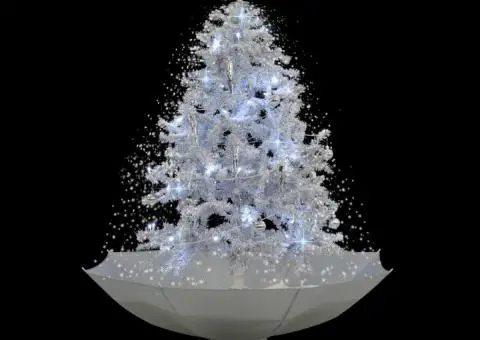 Brad de Crăciun cu ninsoare și bază umbrelă, alb, 140 cm - 3/5