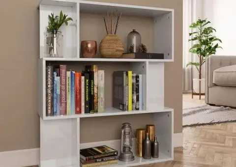 Bibliotecă/Separator cameră, alb extralucios, 80x24x96 cm, PAL - 1/5