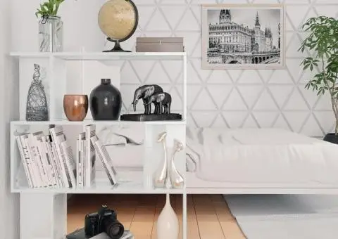 Bibliotecă/Separator cameră, alb extralucios, 80x24x96 cm, PAL - 4/5