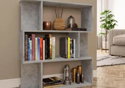 Bibliotecă/Separator, gri beton, 80x24x96 cm, lemn prelucrat - 1/5