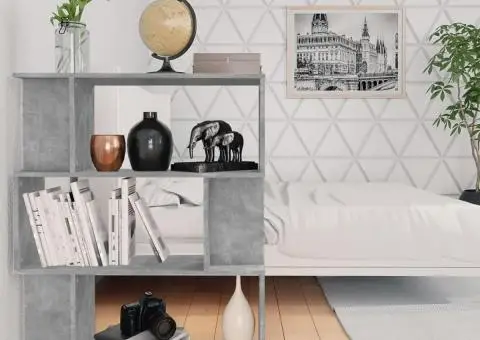 Bibliotecă/Separator, gri beton, 80x24x96 cm, lemn prelucrat - 3/5