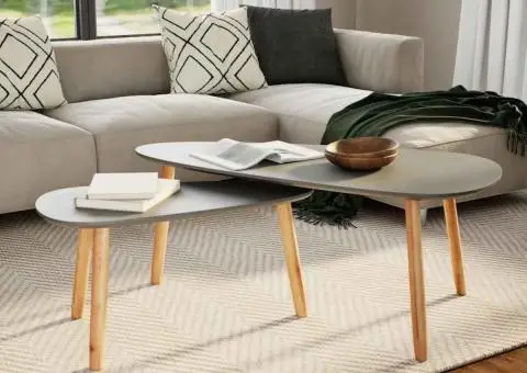 Măsuțe de cafea, 2 buc., gri, lemn masiv de pin - 1/5