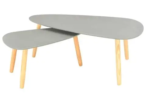 Măsuțe de cafea, 2 buc., gri, lemn masiv de pin - 2/5