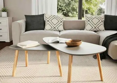 Măsuțe de cafea, 2 buc., gri, lemn masiv de pin - 3/5