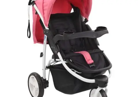 Cărucior cu 3 roți pentru copii, roz și negru - 1/5