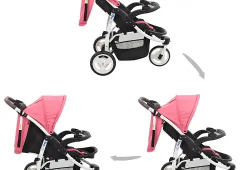 Cărucior cu 3 roți pentru copii, roz și negru - 2/5