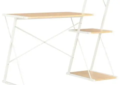 Birou cu raft, alb și stejar, 116 x 50 x 93 cm - 1/5