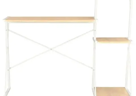 Birou cu raft, alb și stejar, 116 x 50 x 93 cm - 2/5