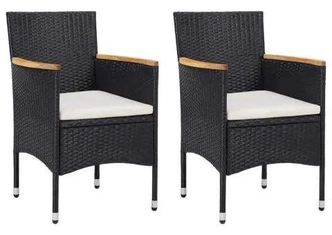 Scaune de grădină, 2 buc., negru, poliratan - 1/5