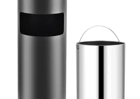 Coș de gunoi cu scrumieră, pentru hotel, gri, oțel, 30 L - 1/5