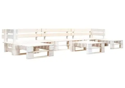 Set mobilier grădină din paleți, 6 piese, alb, lemn - 1/3