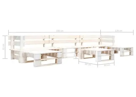 Set mobilier grădină din paleți, 6 piese, alb, lemn - 3/3