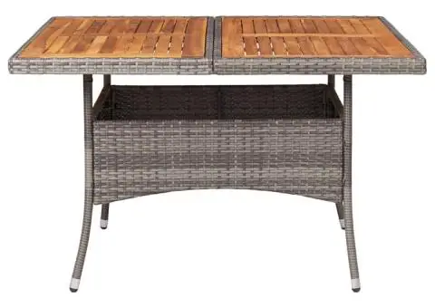 Masă de exterior, gri, poliratan și lemn masiv de acacia - 3/5