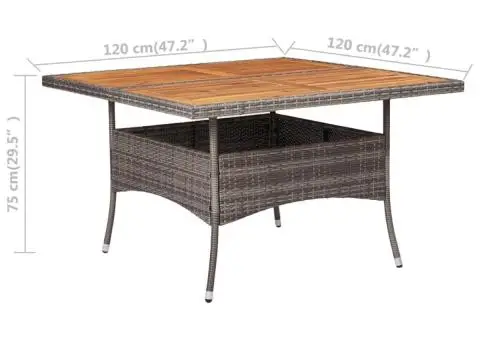 Masă de exterior, gri, poliratan și lemn masiv de acacia - 5/5