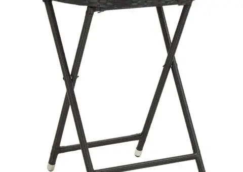 Masă de ceai negru 60 cm poliratan lemn masiv acacia - 1/5