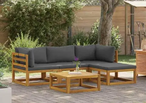 Set mobilier grădină cu perne, 5 piese, lemn masiv acacia - 2/5