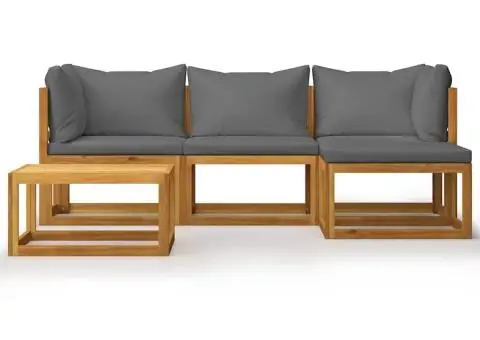 Set mobilier grădină cu perne, 5 piese, lemn masiv acacia - 3/5