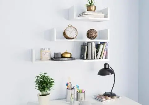 Raft de perete, 3 buc., alb extralucios, PAL - 1/5