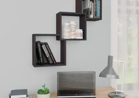 Rafturi de perete, cub, negru extralucios, 68x15x68 cm, PAL - 1/5