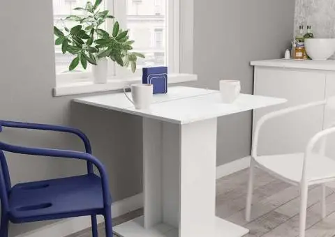 Masă de bucătărie, alb, 80x80x75 cm, lemn prelucrat - 1/5