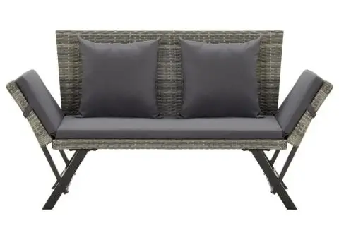 Bancă de grădină cu perne, gri, 176 cm, poliratan - 2/5