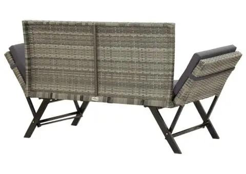 Bancă de grădină cu perne, gri, 176 cm, poliratan - 4/5