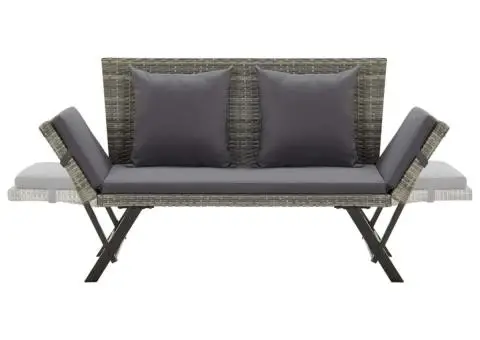 Bancă de grădină cu perne, gri, 176 cm, poliratan - 5/5