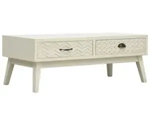 vidaXL Masă de cafea cu 2 sertare sculptate, gri, 110x50x40 cm, lemn