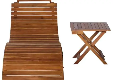 Șezlong cu masă, maro, lemn masiv de acacia - 2/5