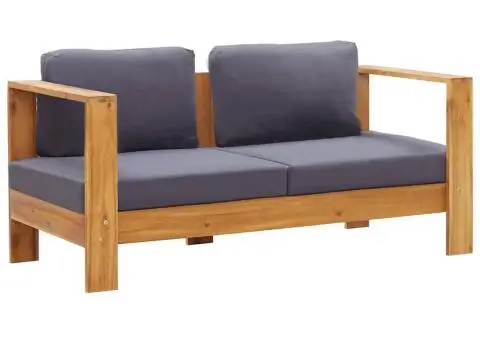 Bancă de grădină cu perne, gri, 140 cm, lemn masiv de acacia - 2/5