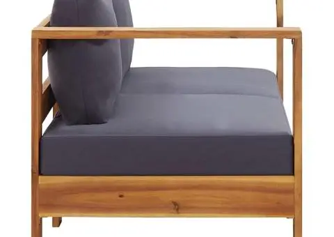 Bancă de grădină cu perne, gri, 140 cm, lemn masiv de acacia - 4/5